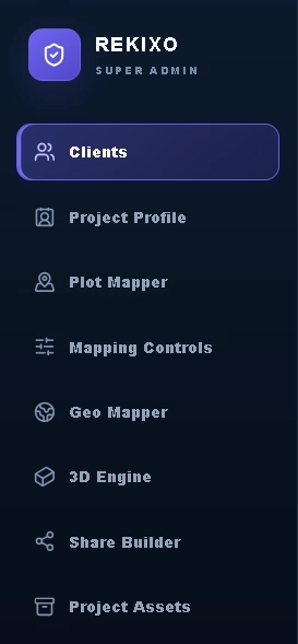 Rekixo Super Admin navigation